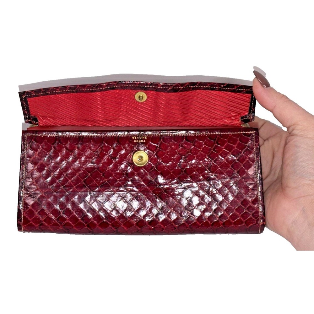 Vintage Baronet Genuine Cobra Snakeskin Red Wallet Clutch Checkbook Purse - Picture 10 of 16